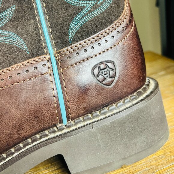 Ariat Women's 7.5 Fatbaby Heritage Dapper Western Boots Round Toe Chocolate Turq - Picture 9 of 10